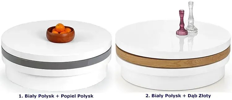 Rozkładana ława okrągła biały połysk + dąb - Plati