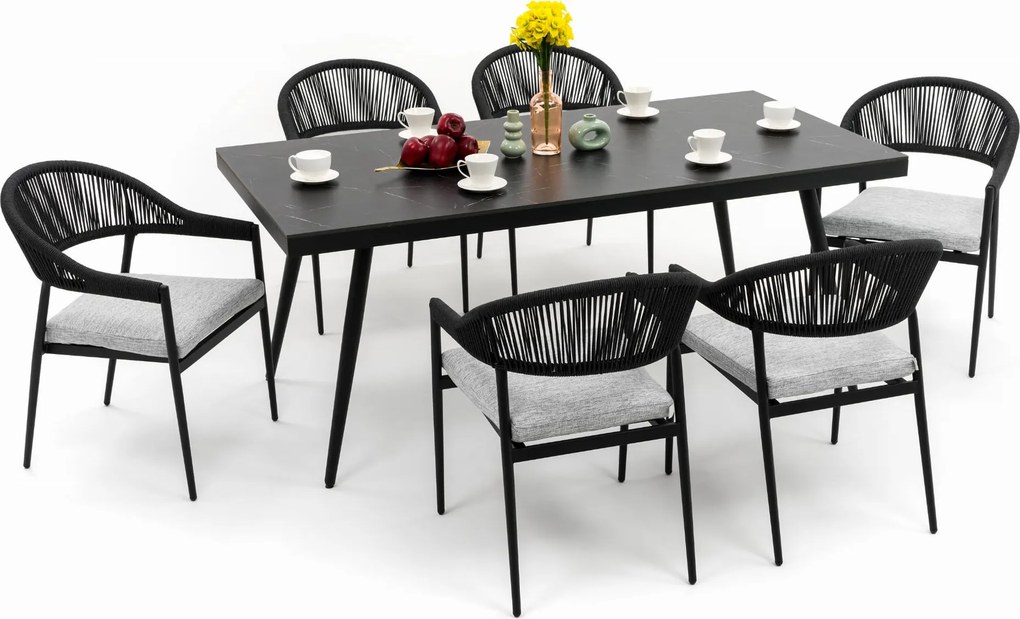 zestaw mebli ogrodowych BELIZE - szary ze stołem z blatem HPL - CARRARA BLACK