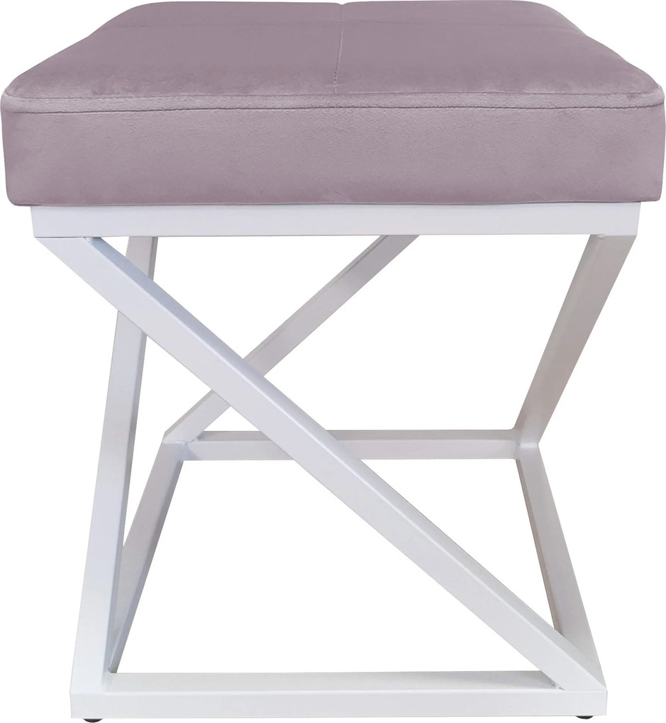 Pufa ZOA tkanina Welur loft ławka podnóżek metal : Kolor Stelaża - Biały, Kolor tkaniny - VELVET - MG55, Typ tkaniny - Velvet