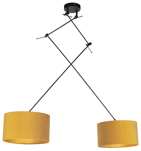 Lampa wisząca czarna z abażurami z weluru ochrowymi ze złotem 35 cm - BlitzWiejski/ Rustykalny / Vintage Oswietlenie wewnetrzne