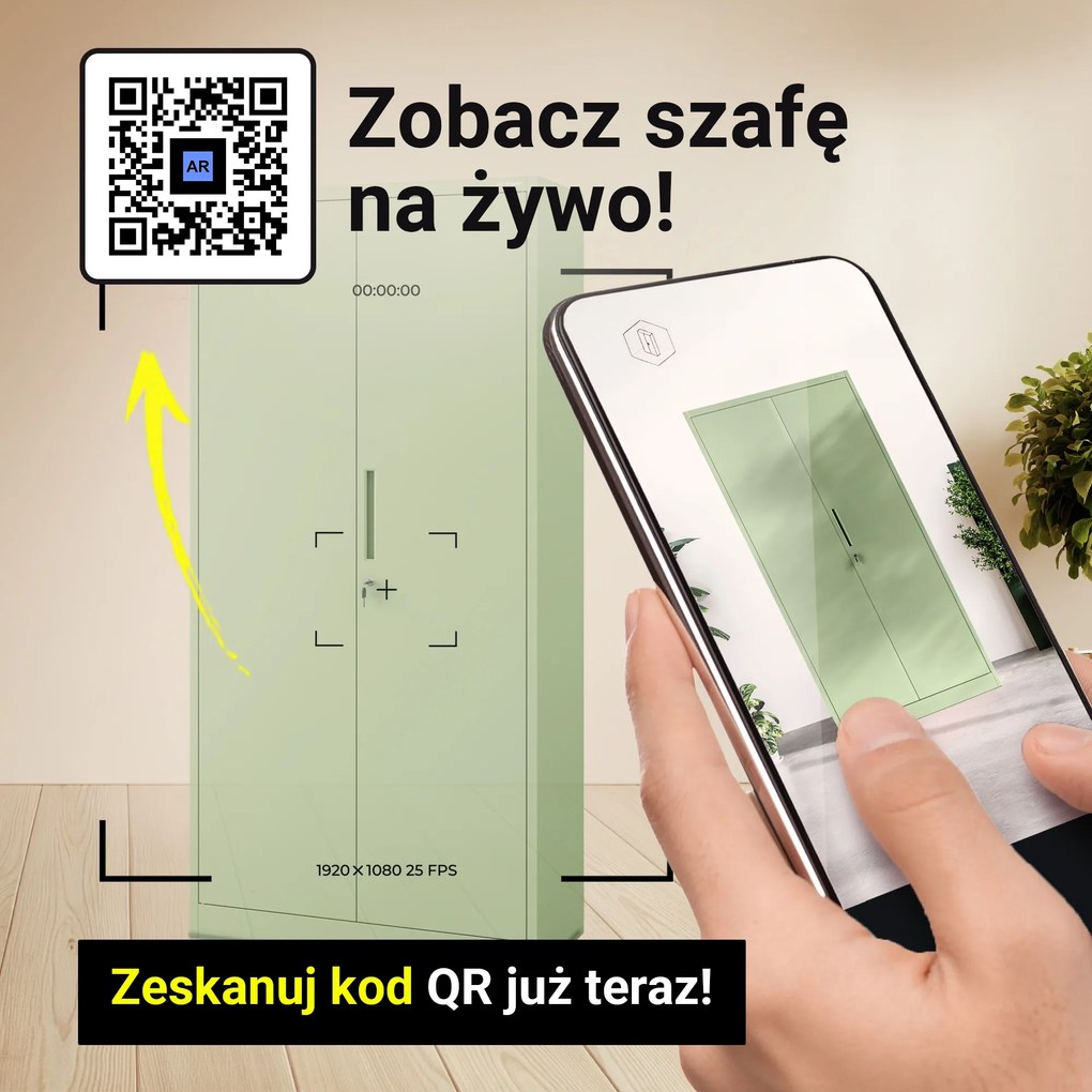 Szafa biurowa na dokumenty z 4 półkami pastelowy zielony, 900x1850x400 mm: JAN Fresh Style