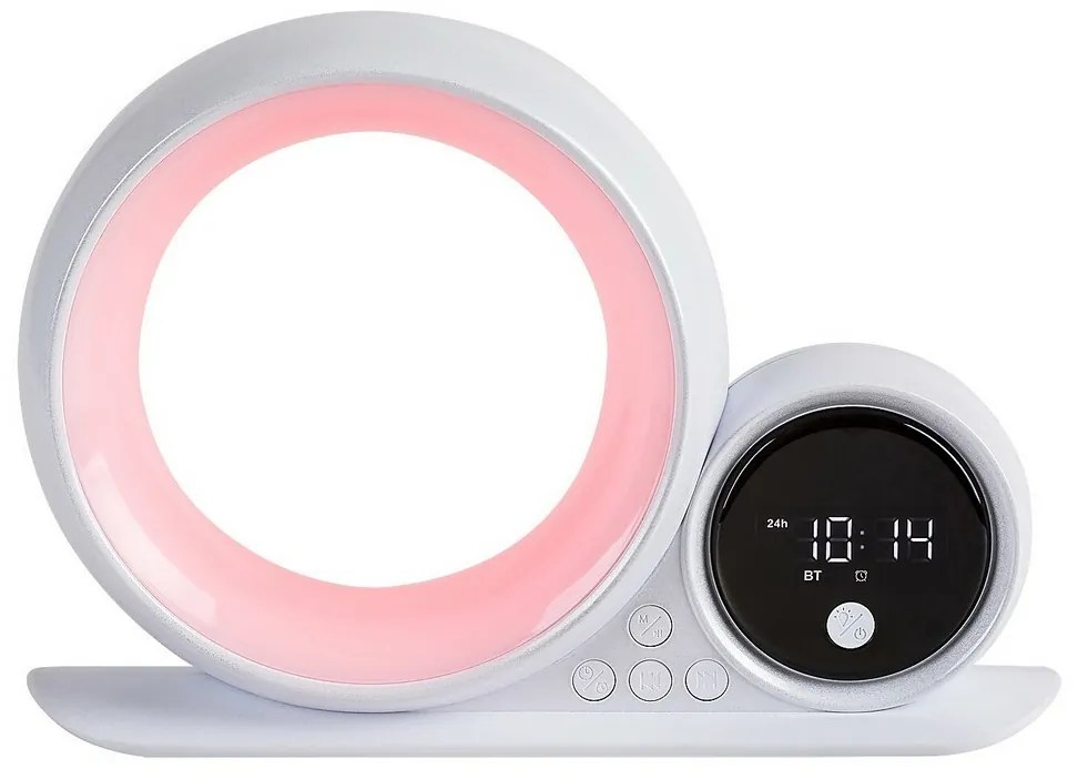 Rabalux 76109 dekoracyjna lampa stołowa Wakeway, z głośnikiem, RGB, zegarem i budzikiem