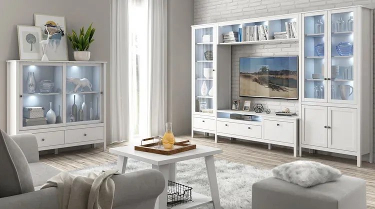 Biały regał wiszący do salonu nowoczesnego LED - Omaron 12X