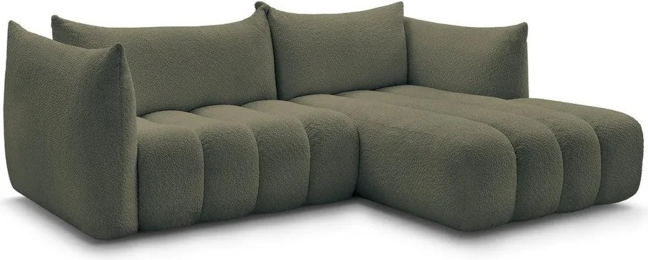 Zielony narożnik z materiału bouclé (prawostronny/z szezlongiem) Azra – Bobochic Paris