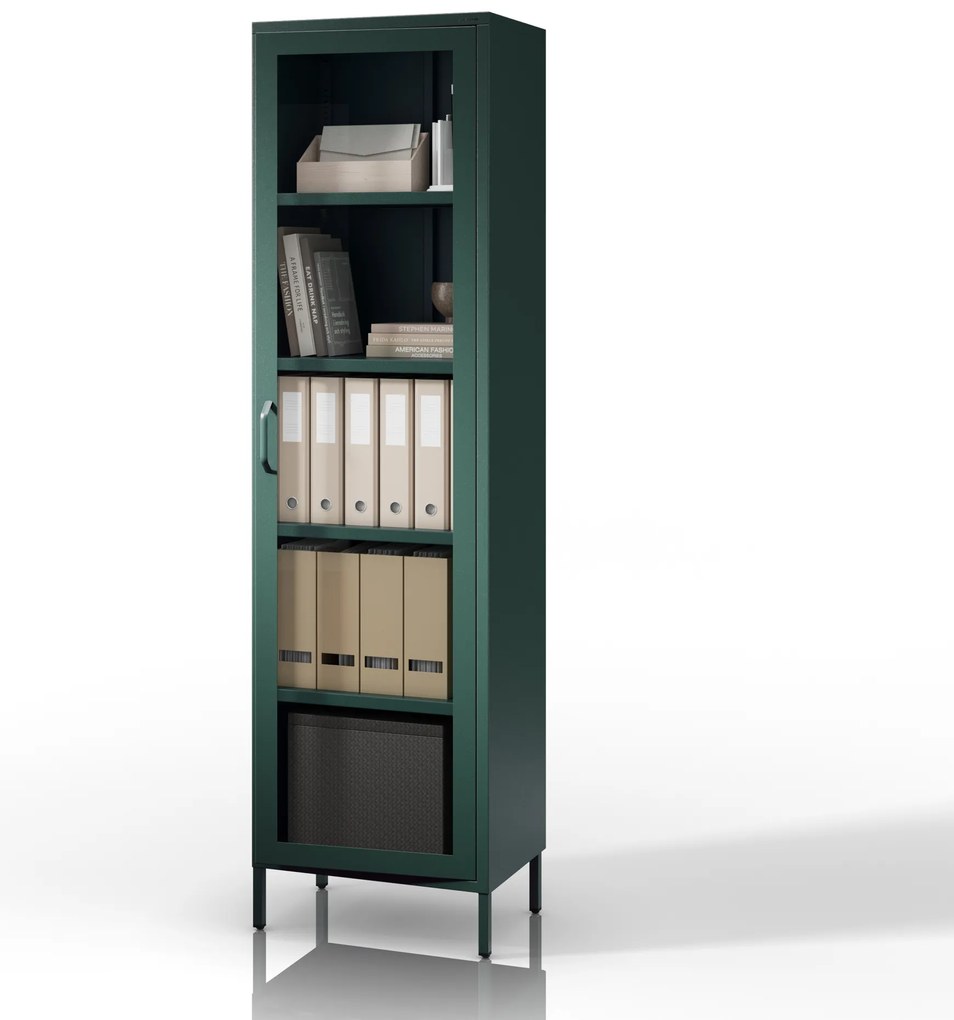 Witryna szklana do salonu wąska butelkowa zieleń Modern LUIGI 500 x 1800 x 350 mm