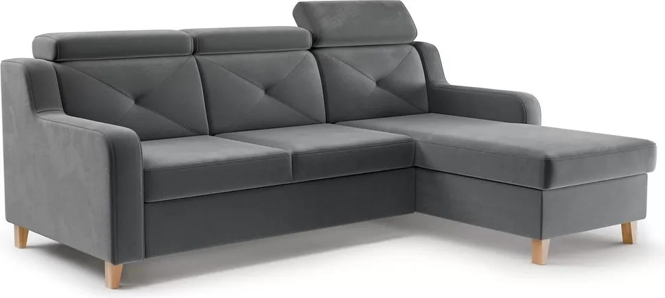 Narożnik Laksaro z funkcją spania prawostronny - szary welur Jasmine 96