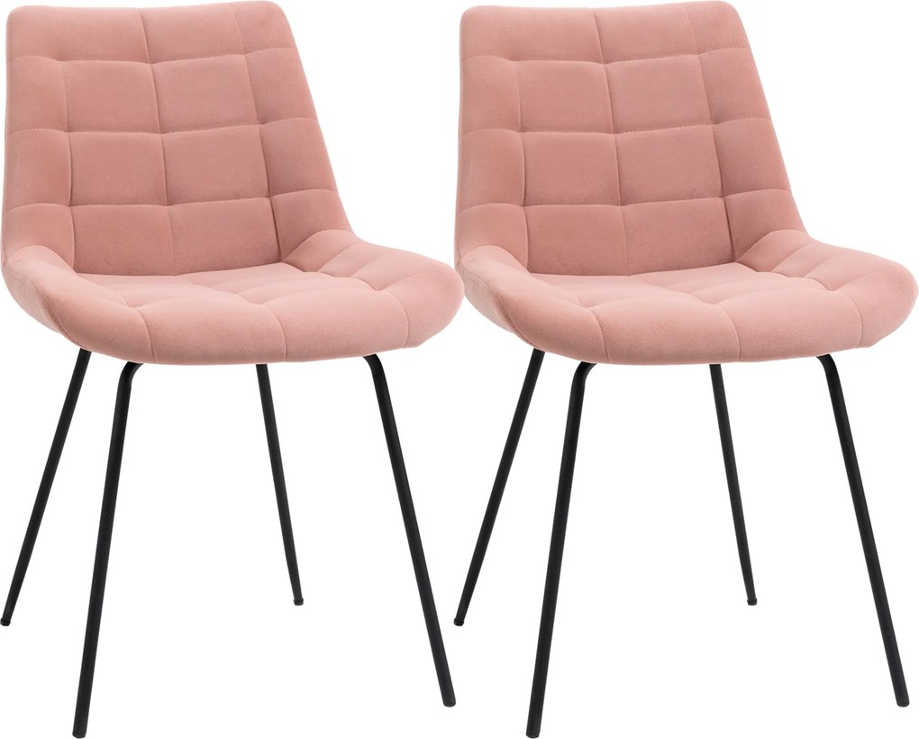 HOMCOM Krzesła Kuchenne 2 szt Retro Aksamitne Różowe Eleganckie Wygodne | Aosom PL