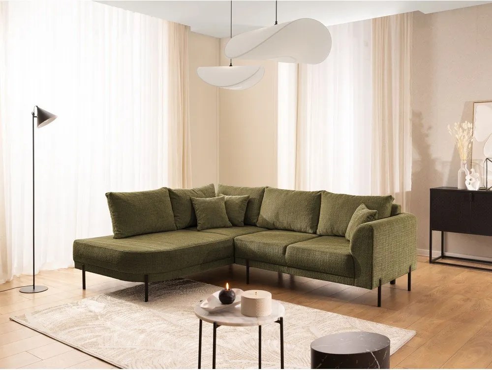 Zielony narożnik z tkaniny szenilowej (lewostronny/w kształcie litery L) Mauris – Ropez