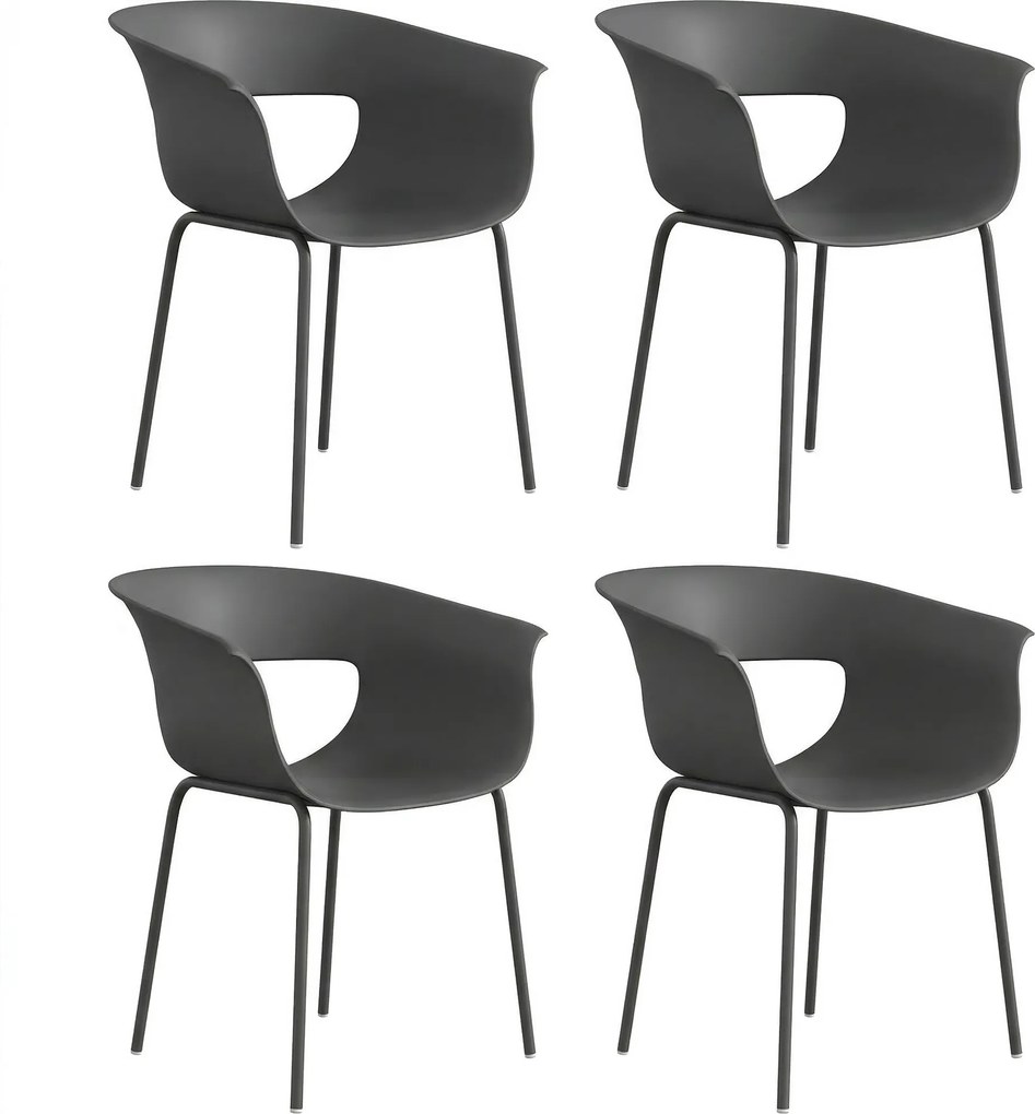 Outsunny Krzesła Ogrodowe 4 szt. ergonomiczne Krzesła Balkonowe z Wyciętym Designem Podłokietniki Odporne na Warunki Atmosferyczne Ciemnoszare | Aosom PL