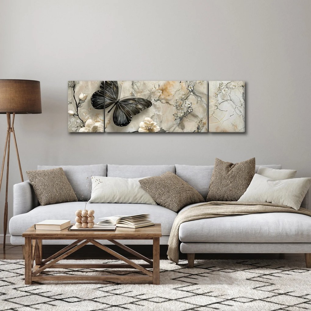 Obraz - Marmurowe tło z motylami (170x50 cm)