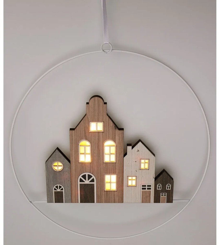 Dekoracja świąteczna wisząca Winter Houses II, 30 cm, świecąca, na baterie