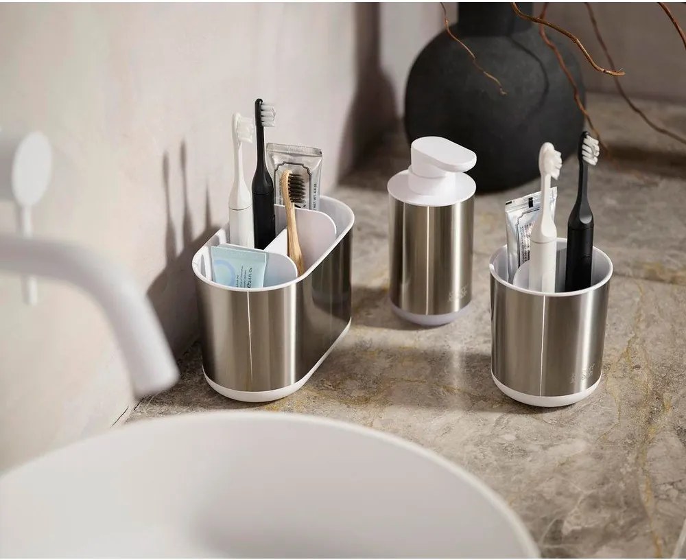 Dozownik do mydła ze stali nierdzewnej w kolorze srebra 300 ml Duo Steel – Joseph Joseph