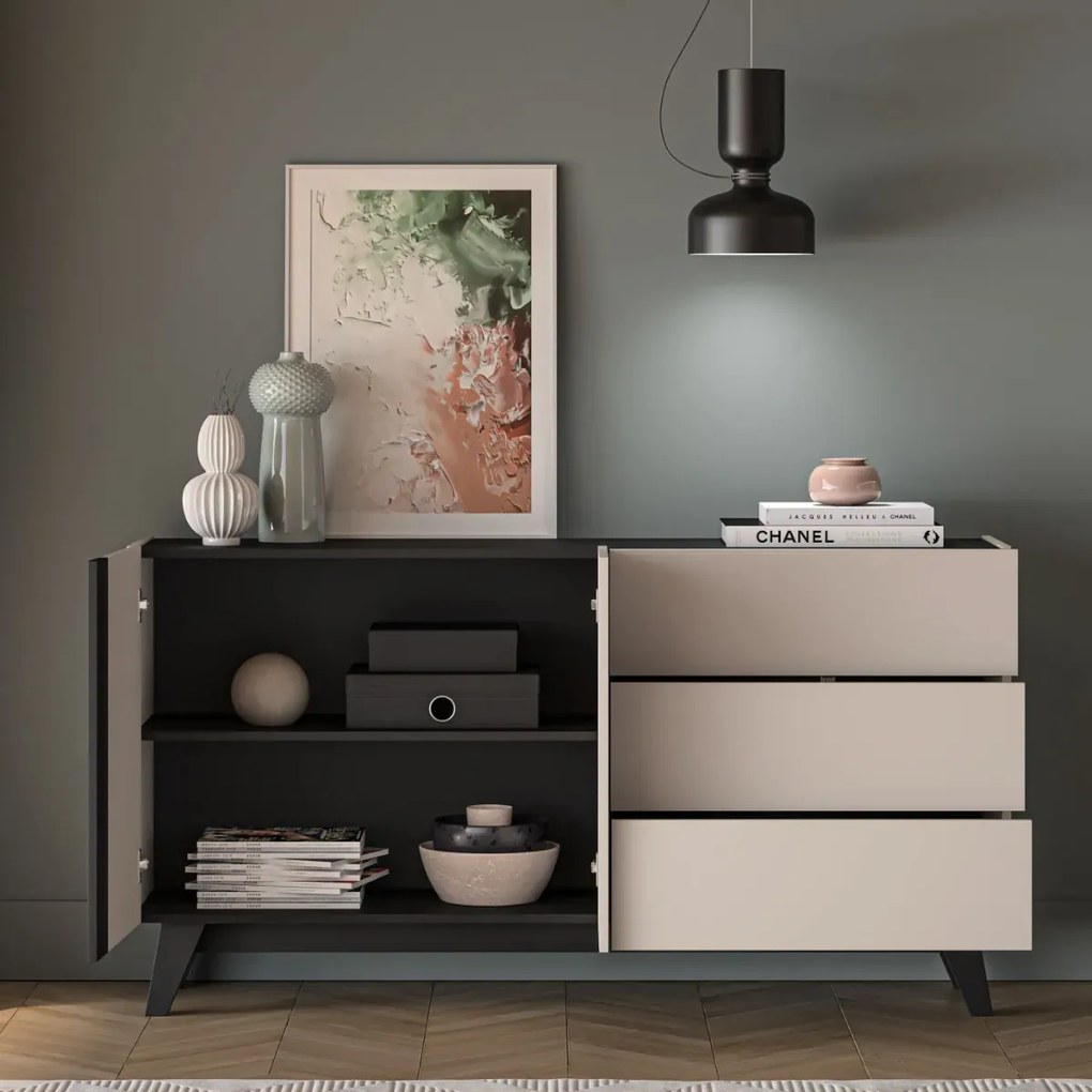 Komoda FREYA 03 2D3S 160 kaszmirowa/czarna ML MEBLE