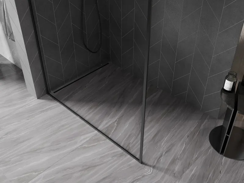 Mexen Kioto-XF ścianka prysznicowa Walk-in z ramką 100 x 202 cm, transparent 10 mm, czarna - 800-100-104-70-00-X