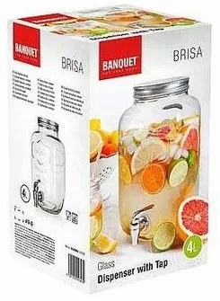 Banquet Szklana pojemnik z zaworem BRISA,  4 l