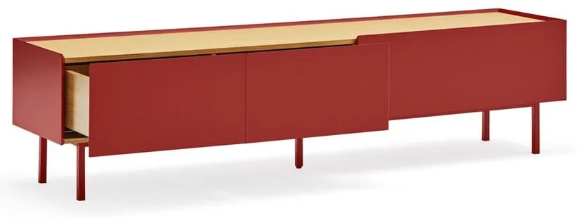 Czerwona szafka pod TV w dekorze dębu 180x45 cm Arista – Teulat
