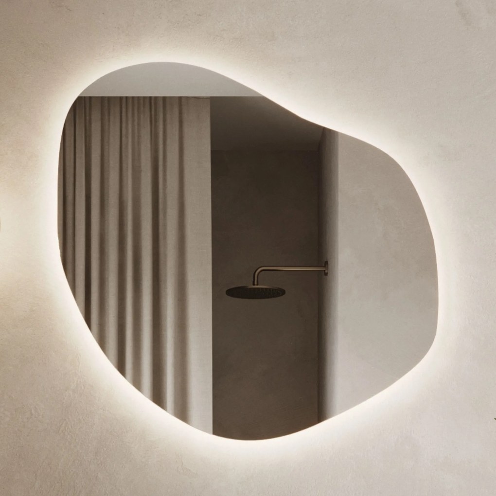 Lustro o nieregularnym kształcie oszlifowane podświetlane MERINGO LED | Różne rozmiary | Różne kolory szkła : Kolor tafli szkła - Srebrny, Rozmiar - 70 x 56 cm