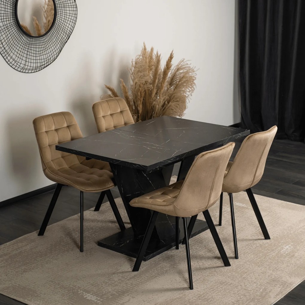 Stół Prostokątny Rozkładany CLARK 120-160 cm Czarny Marmur Glamour
