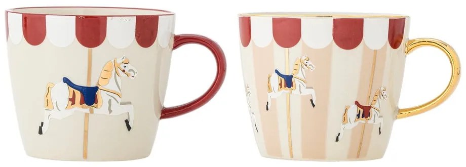 Kremowe kamionkowe kubki ze świątecznym motywem zestaw 2 szt. 300 ml Merry-go-round – Bloomingville