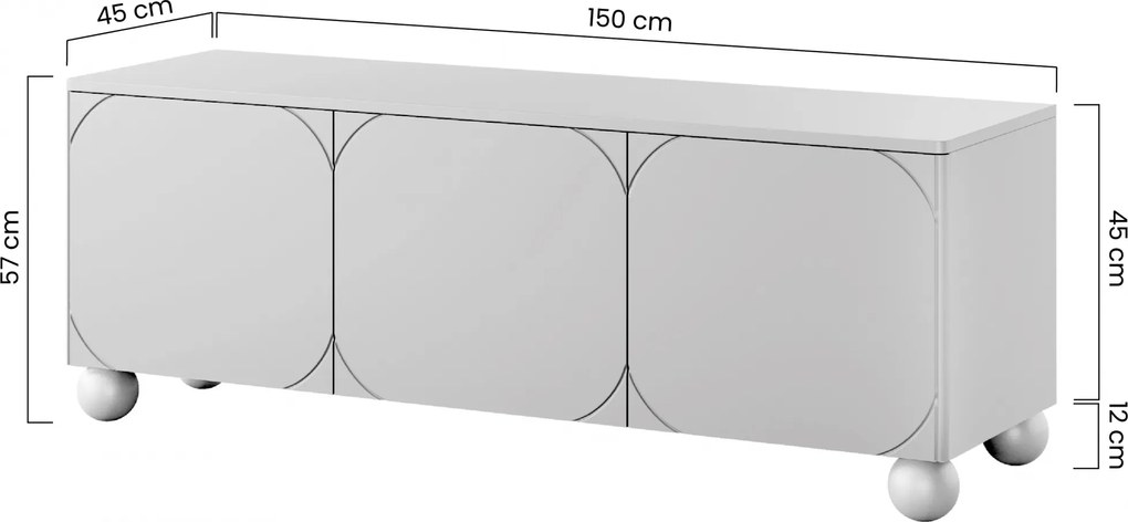Szafka RTV trzydrzwiowa Sonatia II 150 cm na nogach kulach - kaszmir