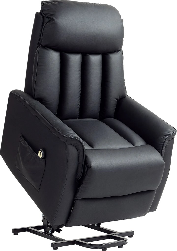 HOMCOM Elektryczny fotel do wstawania, z funkcją leżenia, skóra ekologiczna, 80 x 94 x 104 cm, Czarny