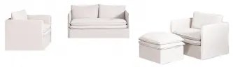 Zestaw Wypoczynkowy Z Sofą 2-osobową, 2 Fotelami I Pufem Z Lnu I Bawełny Grace Tkaniny Distressed White - Sklum
