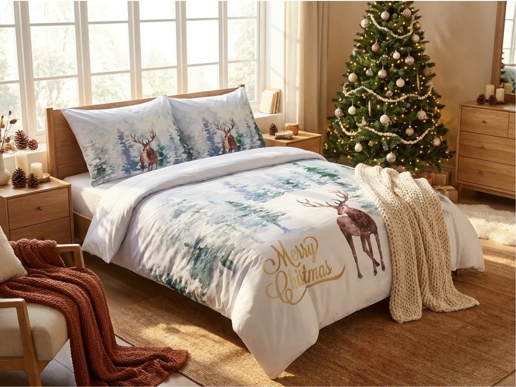 PrzytulneMieszkanie.pl PrzytulneMieszkanie.pl Pościel z mikrosatyny DEER SEASON białe + poszewka na poduszkę 45 x 45 cm gratis Rozmiar pościeli: 70 x 90 cm | 140 x 200 cm
