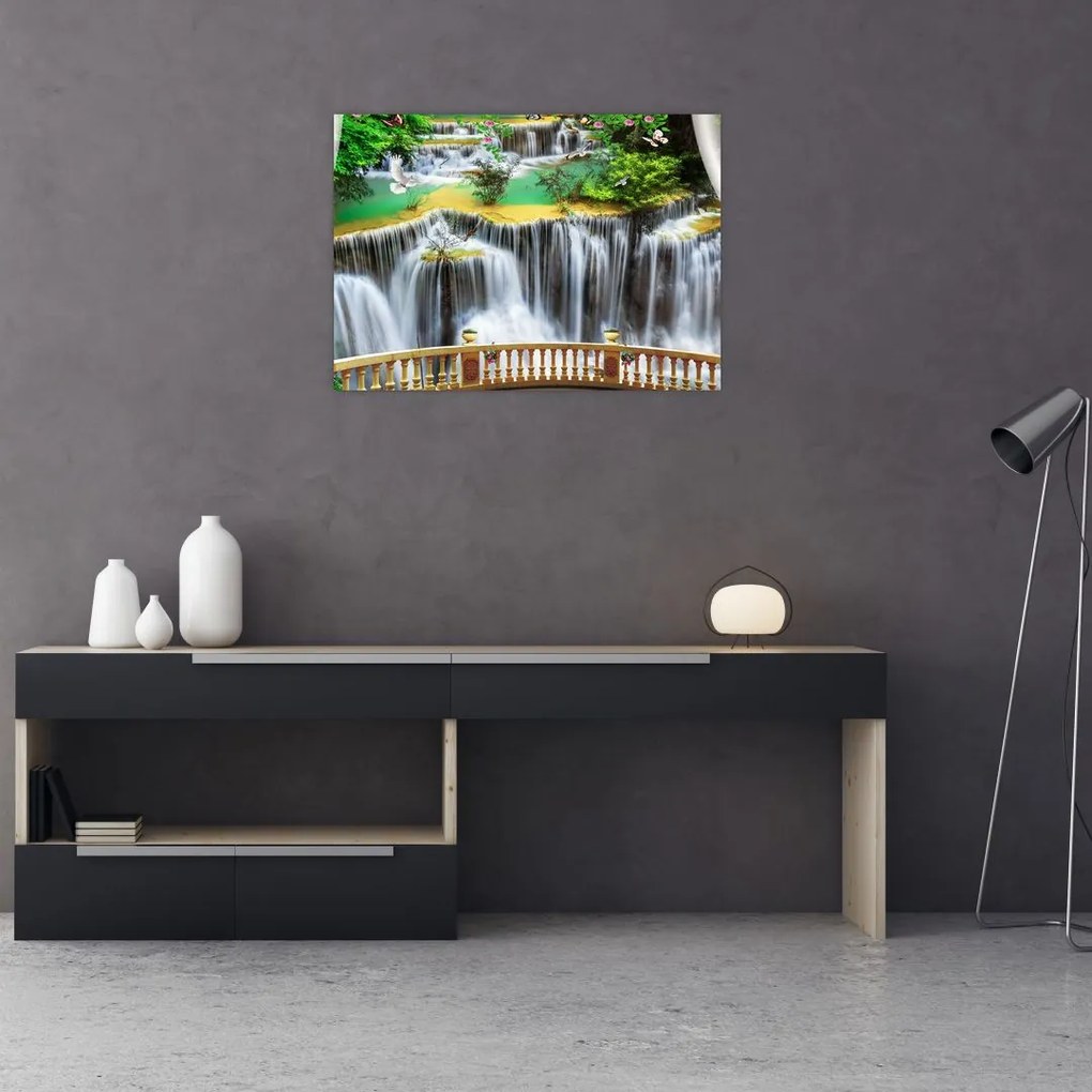 Obraz - Widok magicznych wodospadów (70x50 cm)