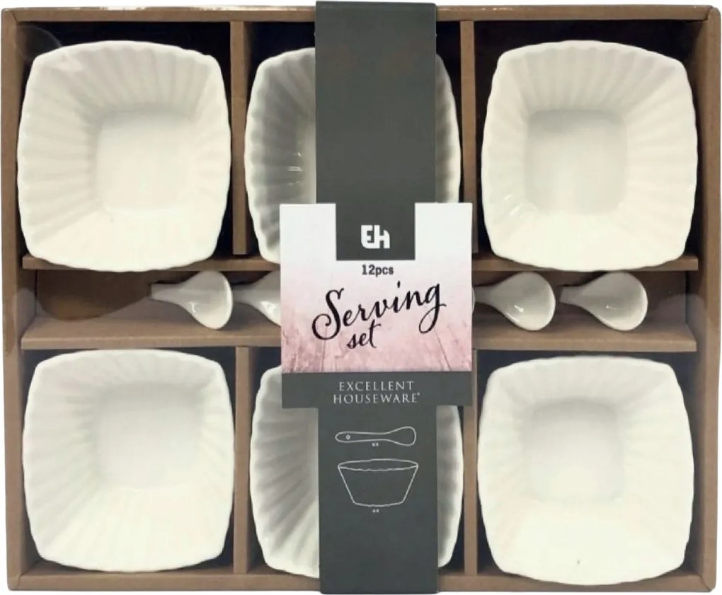 EH Zestaw miseczek do serwowania z łyżeczkami Fala kwadratowy, 12 szt.