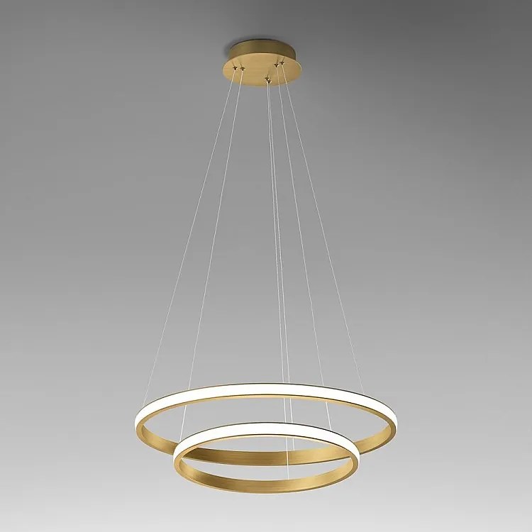 Żyrandol LED Iole S2 40W ściemnialny, nowoczesna lampa wisząca z podwójnym pierścieniem, szczotkowane złoto, ciepłe światło 3000K, 2000 lm