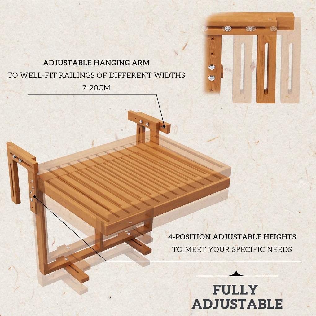 Outsunny Stolik Balkonowy Składany Dąb 68x65x55cm | Aosom PL