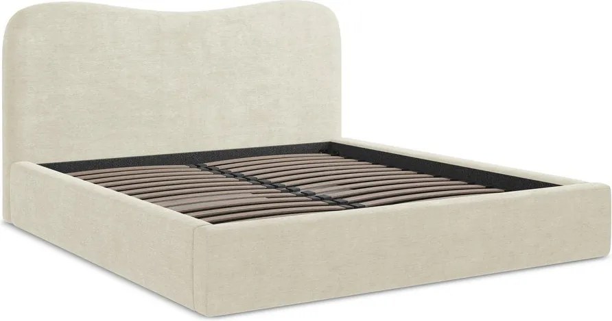 Beżowe tapicerowane łóżko dwuosobowe ze schowkiem ze stelażem 160x200 cm Kahai – Makamii
