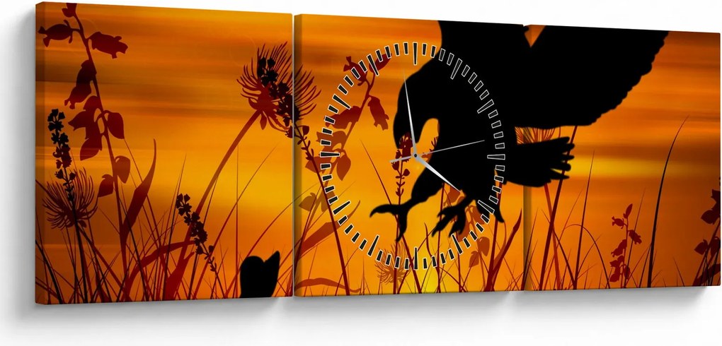 Obraz sylwetki drapieżnika (z zegarem) (90x30 cm)