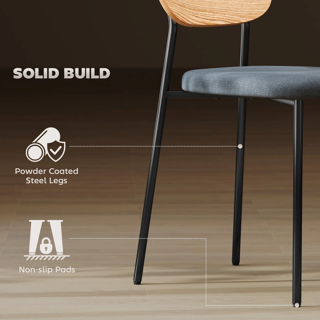 HOMCOM Zestaw 2 krzeseł do jadalni, Wygląd lnu, Design bez podłokietników, Metalowe nogi, Szare