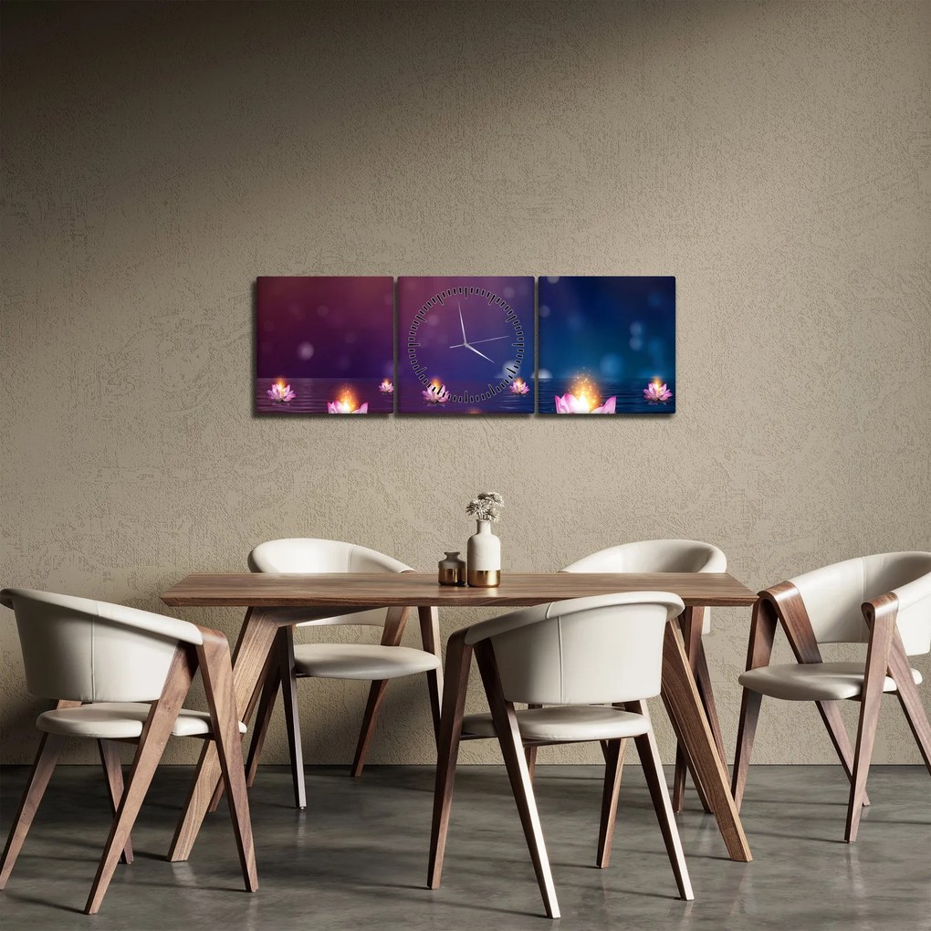 Obraz - Magiczne lilie wodne (z zegarem) (90x30 cm)