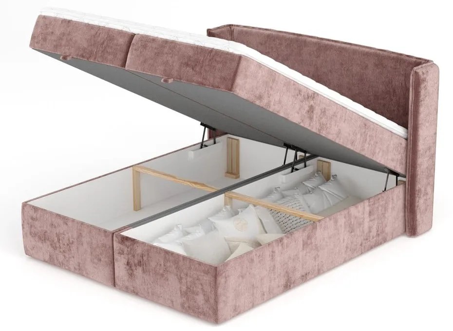 Różowe łóżko boxspring ze schowkiem 180x200 cm Passion – Maison de Rêve