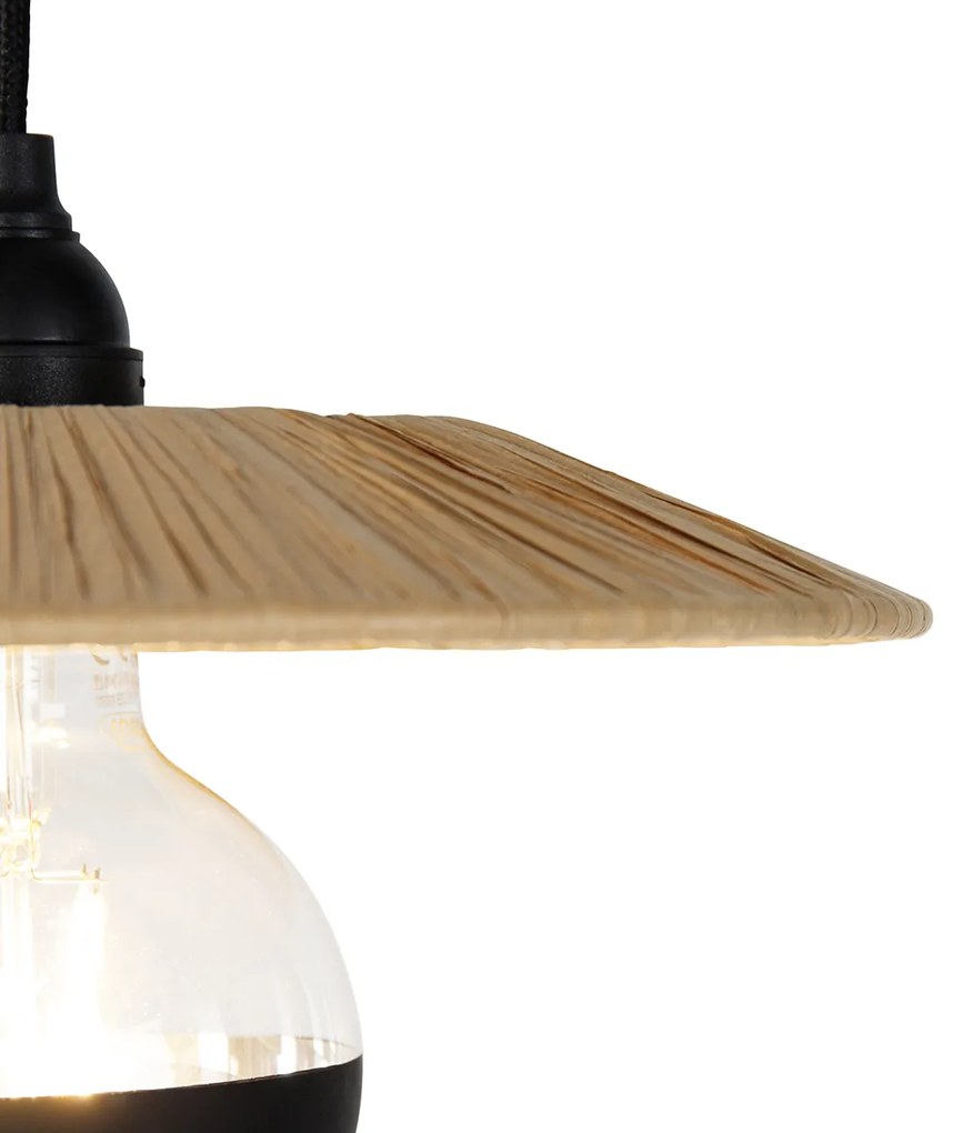 Rustykalna lampa wisząca czarna ze sznurkiem 3-światłowa - Leia Rustykalny / Vintage Oswietlenie wewnetrzne