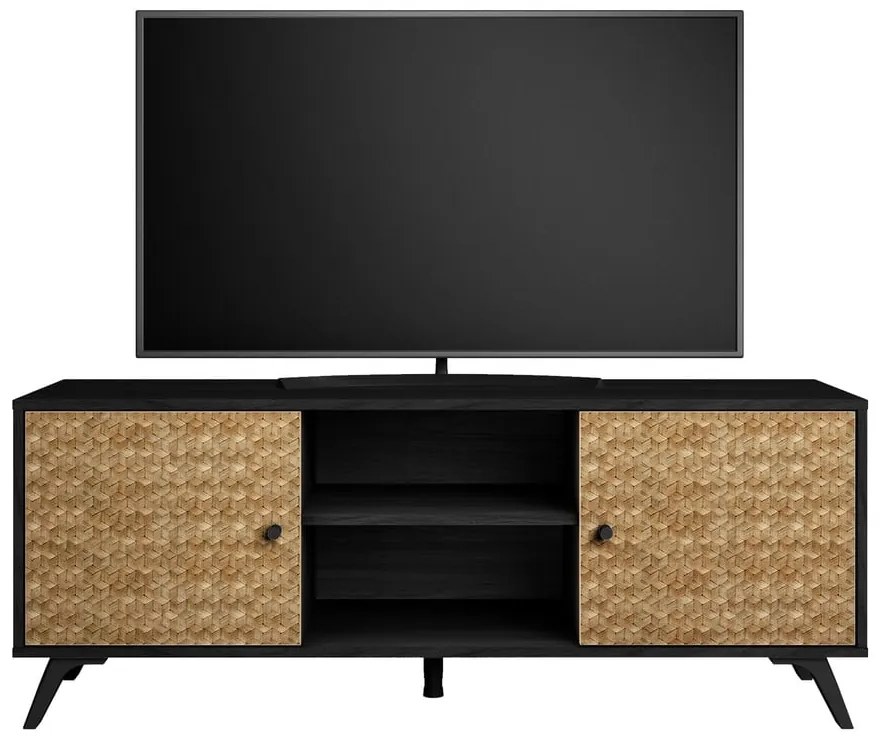 Czarna szafka pod TV w dekorze drewna egzotycznego 136x53 cm Hanoi – Marckeric
