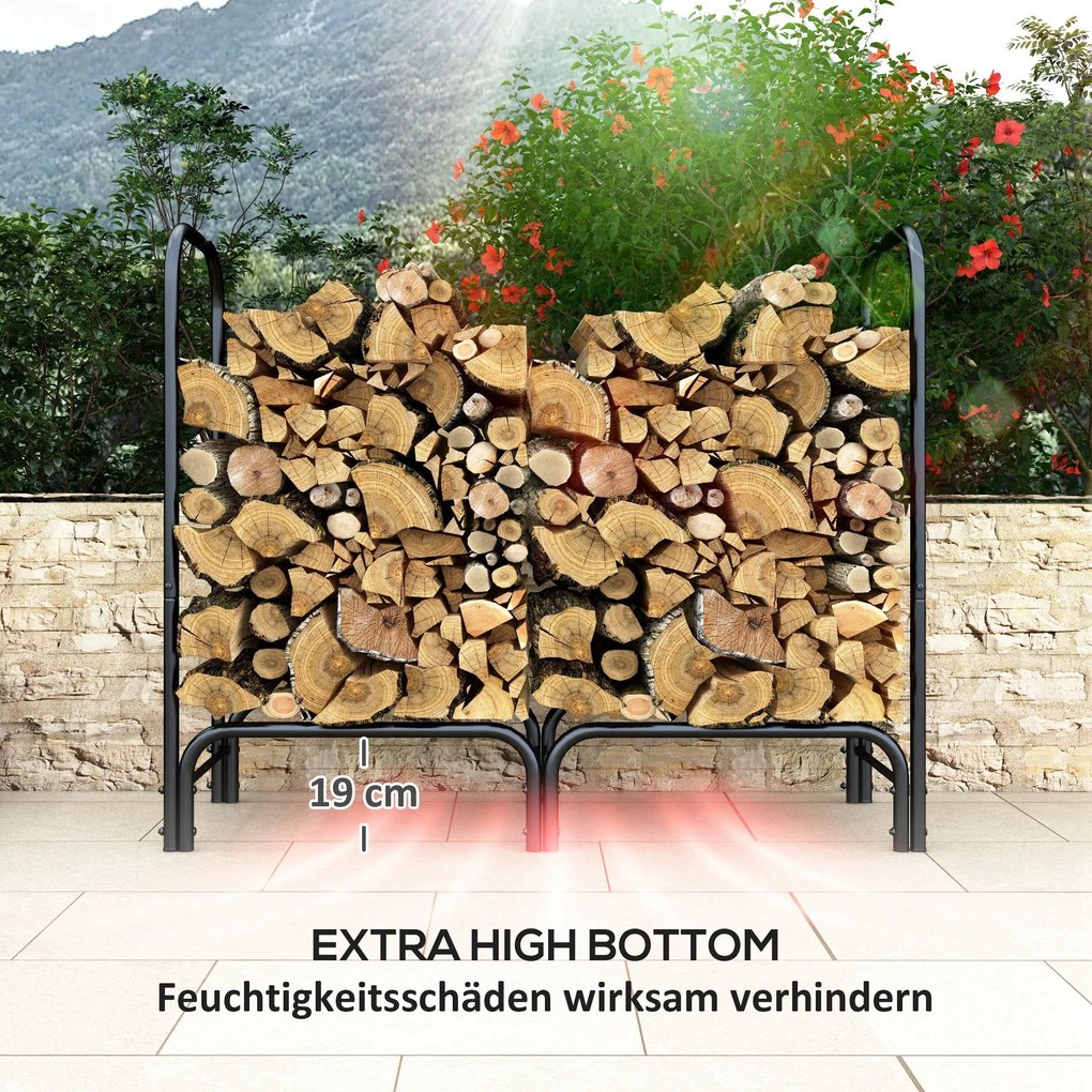 Outsunny Regał na Drewno na Opał, 0,33 m³, z Torbą i Ochronną Pokrywą, Metalowy, do 150 kg, 120 x 36 x 99 cm, Czarny