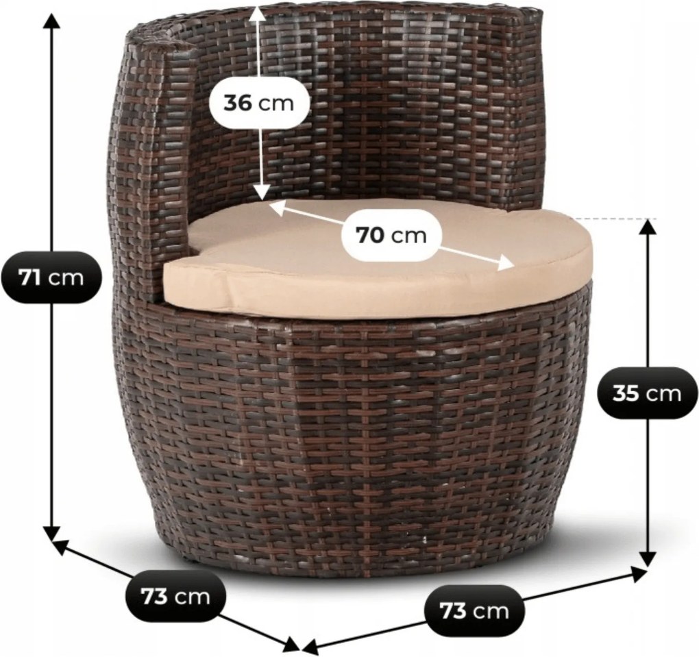 Zestaw Mebli Ogrodowych FRIO Brązowy/Beżowy 2x Fotel Stolik Tarasowy Nowoczesny