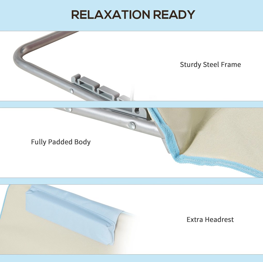 Outsunny Zestaw 2 Mat Plażowych, Regulowane, Składane, 124Dł x 53Szer x 37-50Wys cm, Beżowy