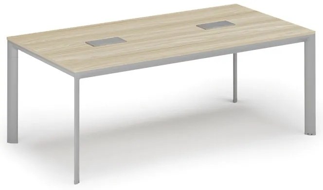 Stół konferencyjny PRIMO INVITATION, 200x100 cm, dąb naturalny + 2x port blatowy TYP VI, srebrny