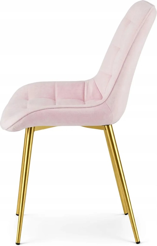 Różowe krzesło do kuchni BERA aksamitne ze złotymi nogami