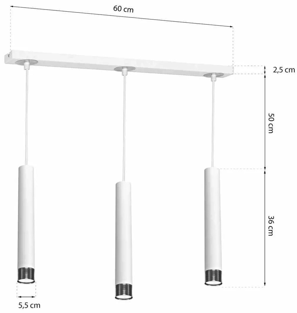 Lampa wisząca, potrójna, biała, DANI WHITE/CHROME 3xGU10