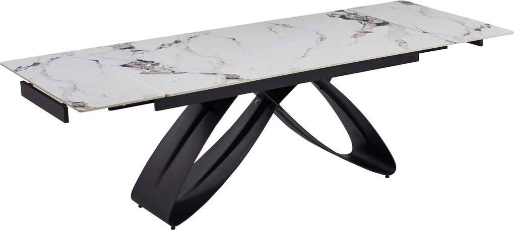 Rozkładany stół z ceramicznym blatem Luigi 160-240 cm, biały marmur/czarny