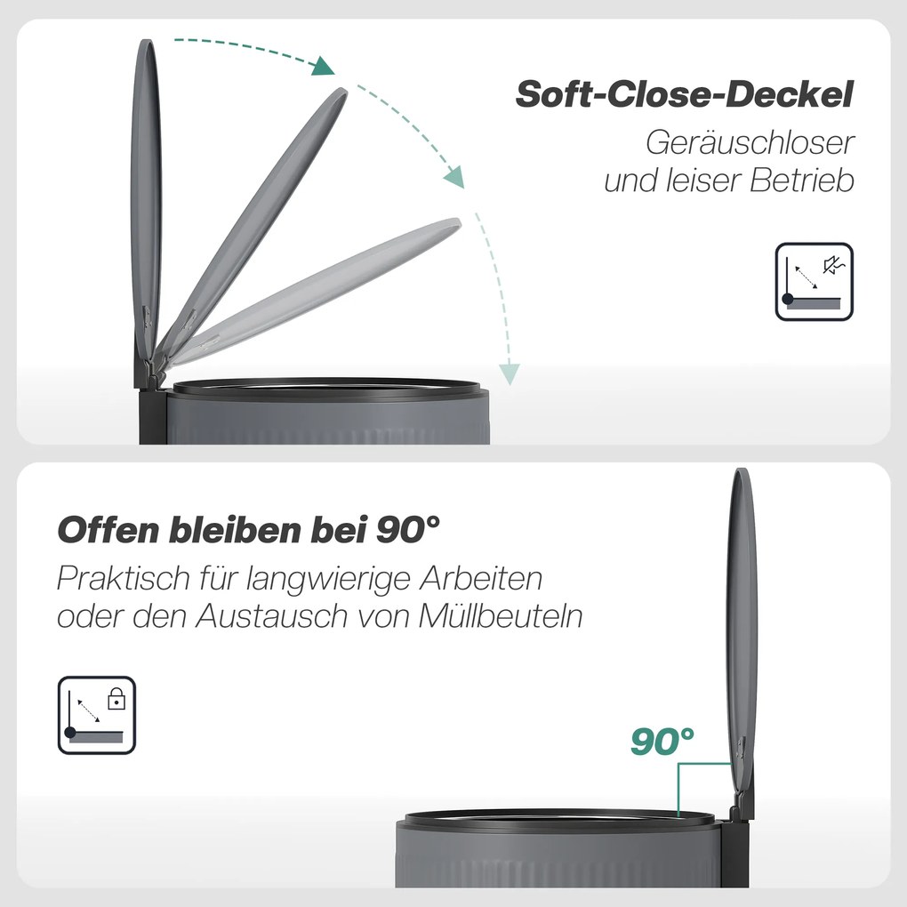 HOMCOM Kosz na śmieci 30 l z pedałem i miękką pokrywą, wkład metalowy, czarny, 36 x 30 x 60,5 cm