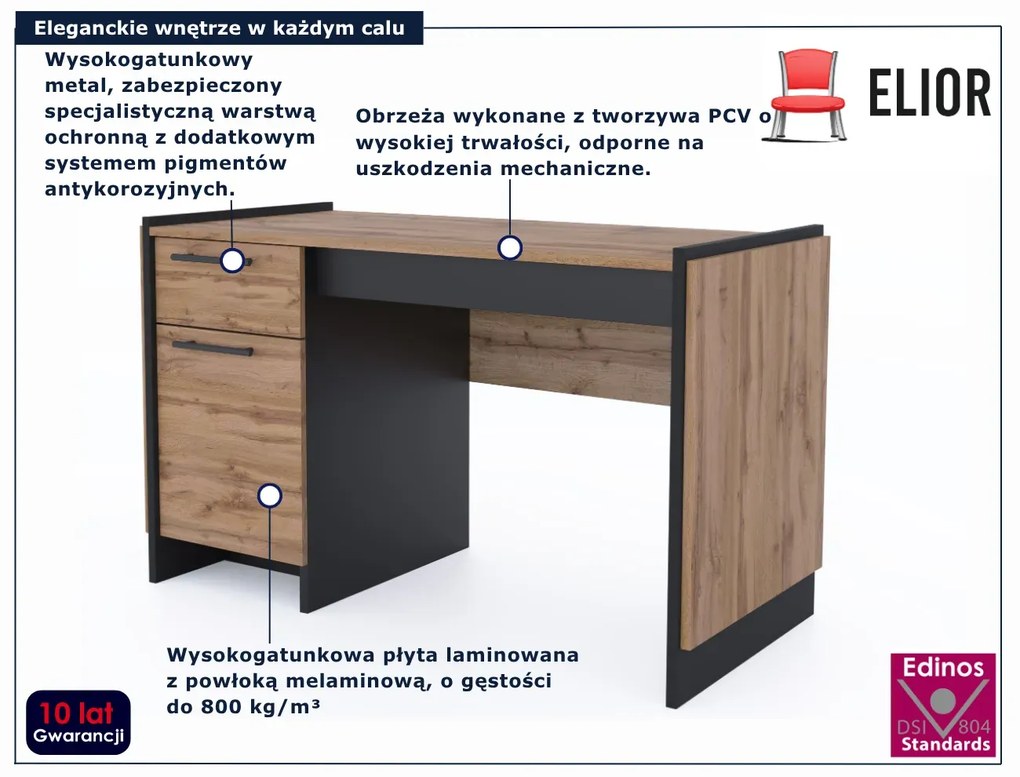 Biurko z szufladą i szafką dąb wotan + czarny T3-A61