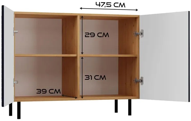 Granatowa lamelowa komoda na nóżkach - Frea 4X