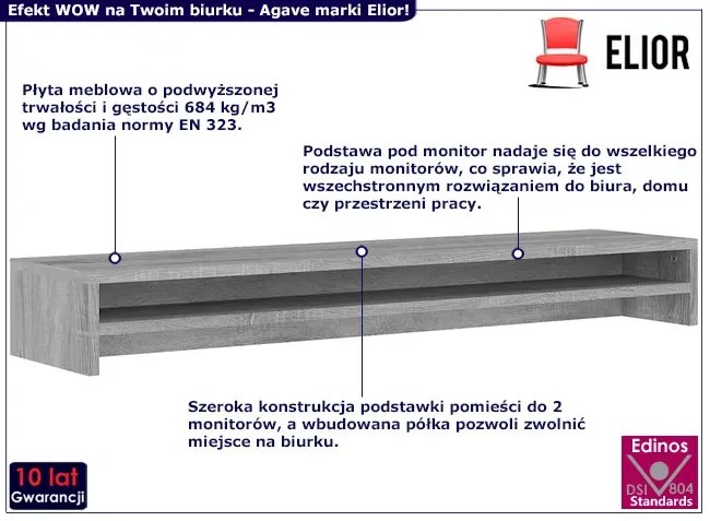 Podstawka na biurko z dodatkową półką szary dąb - Agave