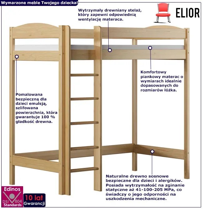 Dziecięce łóżko piętrowe pojedyncze, sosna Ezenso